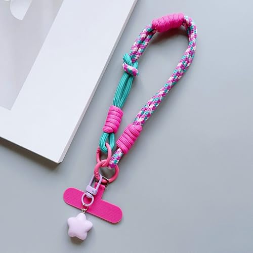 Farbblockierung Handykette Kurz Rosa Handyband Verstellbar Gewebt Phone Strap Lanyard Süß Stern Schlüsselanhänger Handschlaufe Handy Kette Handy Umhängeband Für Handyhülle Kamera Keychain Bag Charms