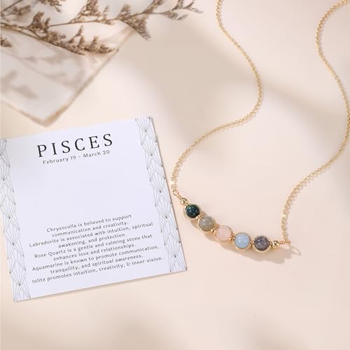 Zodiac Necklaces for Women, Natural Healing Crystal Zodiac Necklace Gifts Handmade Gemstone Beads Choker Necklace for Women Spiritual Astrology Jewelry Birthday Gifts3
