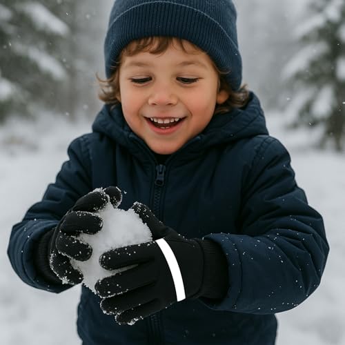 WFX Thermo-Winterhandschuhe für Kinder, Touchscreen, rutschfest, dick, warm, winddicht, Fahrradhandschuhe für Jungen und Mädchen, Größe 6–12, zum Laufen, Outdoor, Fußball, Sport, L, SCHWARZ