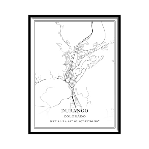 Tanokcrs Durango Colorado America Wall Art City Map Dipinti su tela senza cornice Opera d'arte moderna semplice poster Home Office Decor 23 x 28 cm