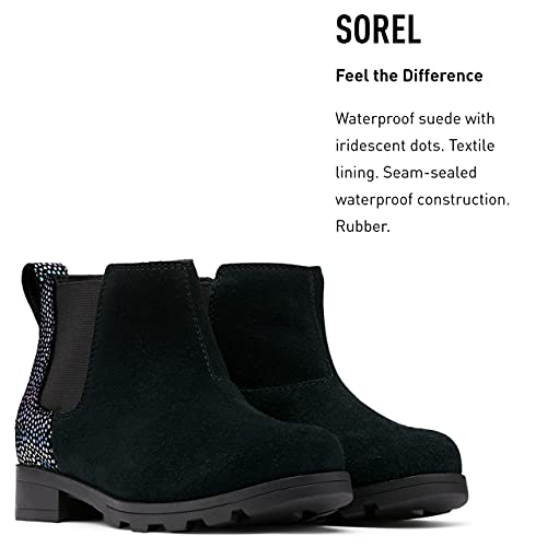 Sorel Youth Emelie Chelsea Boot — Black, Sea Salt — Waterproof Suede Boots — Size 5 #TOP2