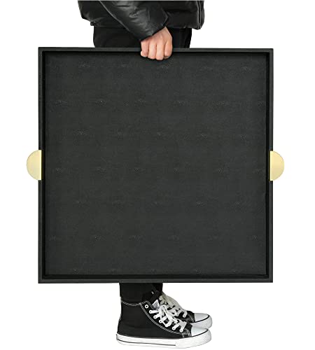 Hofferruffer Extra Large Square Serving Tray, Elegant Faux Leather Ottoman Tray With Gold Hardware Handles, Serve Tea, Coffee Or Breakfast In Bed, 23.6 X 23.6 Inches, Black Large Square Tray #TOP4