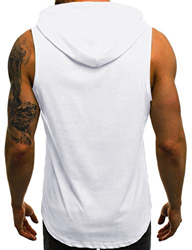 Babioboa Men's Sleeveless Hoodie Bodybuilding Stringers Workout Tank Tops Fitness Vest White #TOP2