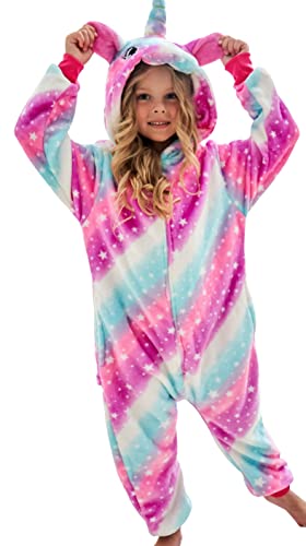 CHETOSHO Girls Unicorn Onesie Hooded Animal Costume for Girls Oblique stripe starry pink 7-8 Years