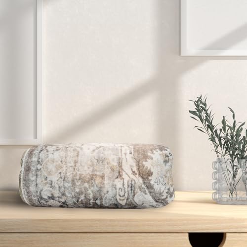 YOUFORTONG Washable 2x3 Entryway Rug: Non Slip Vintage Door Mat Indoor with Rubber Backing for Living Room Bedroom Bathroom Non Shedding Farmhouse Carpet Runner (Beige, 2X3)