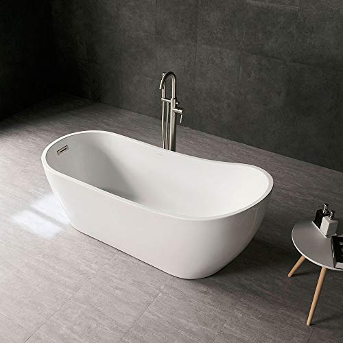Woodbridge 67" Acrylic Freestanding Bathtub Contemporary Soaking Tub With Chrome Overflow And Drain, Bta1508-C,White #TOP1