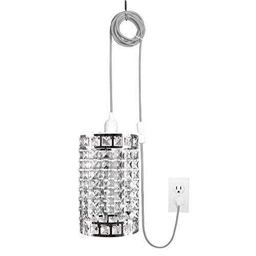 Tadpoles Faux Crystal & Cylinder Shade In Chandelier Style | 7" X 7" X 10" | Easy Plug-In Installation | Works With All Basic E26 Light Bulbs | Made With Chrome Frame & Acrylic Beading #TOP6