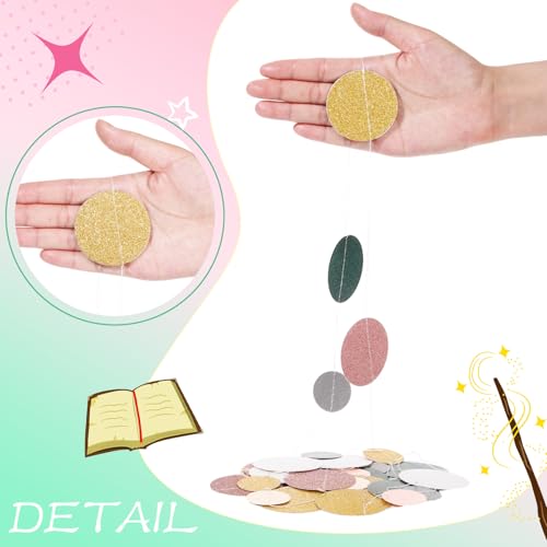 Image of Outus 5 Pieces Colorful Circle Garland Banner Hanging Paper Dot Decorations for Classroom, Birthday Party, Baby Shower, Wedding Backdrop & Photo Booth Graduation Decor (Sage Green,Pink,Gold)