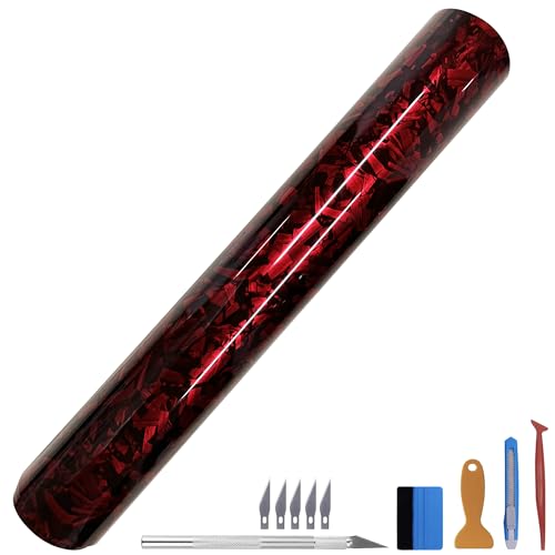 Image of LZLRUN Gloss Red Forged Carbon Fiber Car Vinyl Wrap Film 3ft x 5ft