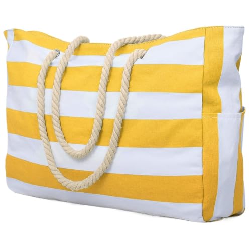 Sac de plage rayé jaune grand cabas imperméable pour vos journées ensoleillées