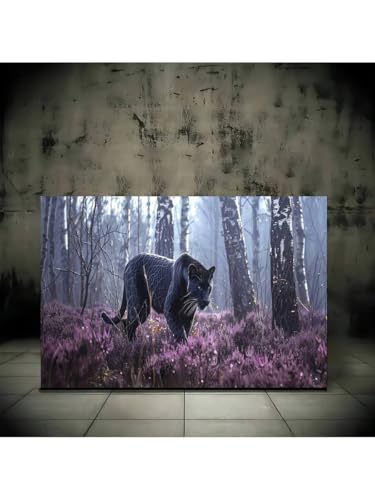 Lienzo de bosque floral morado sin marco que transforma tu dormitorio con arte animal sofisticado 3