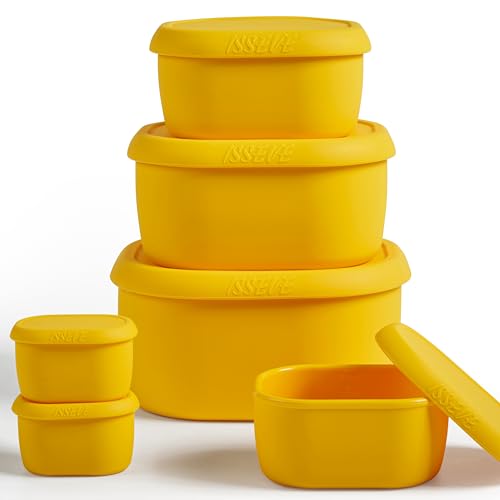 ISSEVE 6Pcs/Set Nesting Silicone Food Storage Containers with Lids, Yellow