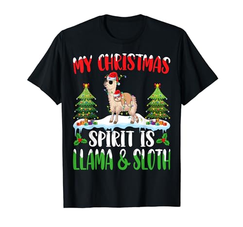 Alpaca Lover Christmas Llama Santa Hat Xmas Lights Tree Camiseta