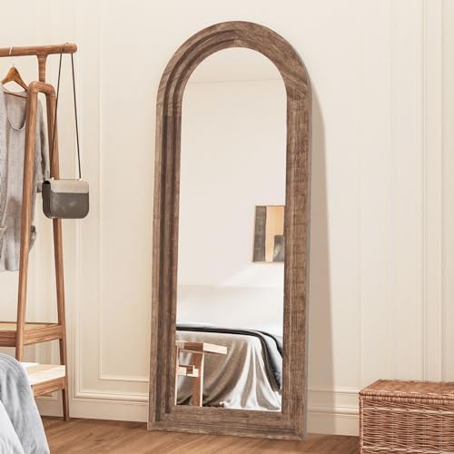 CASSILANDO 65x24 Inch Arched Wood Frame Mirror - Distressed Finis...