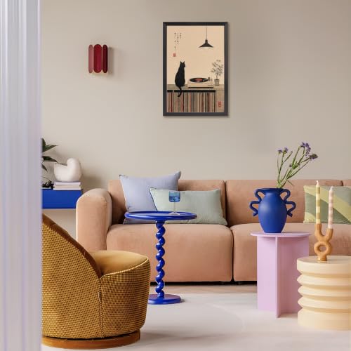 Black Framed Flat Black Cat Vinyl Record Poster Minimalist Japanese Zen Canvas Wall Art Cozy Music Lover Prints For Move To New House Home Bedroom Dorm wall Decor 8x10in Black Framed Flat - Image 6