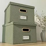 ZICOTO Decorative File Organizer Box Set of 2 - Collapsible Linen Filing Cabinets w/Handles Are Perfect to...