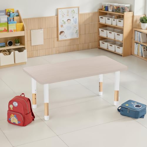 Image of Factory Direct Partners 24 inch x 48 inch Rectangle Kids Classroom Table with Adjustable Chunky Wood Legs