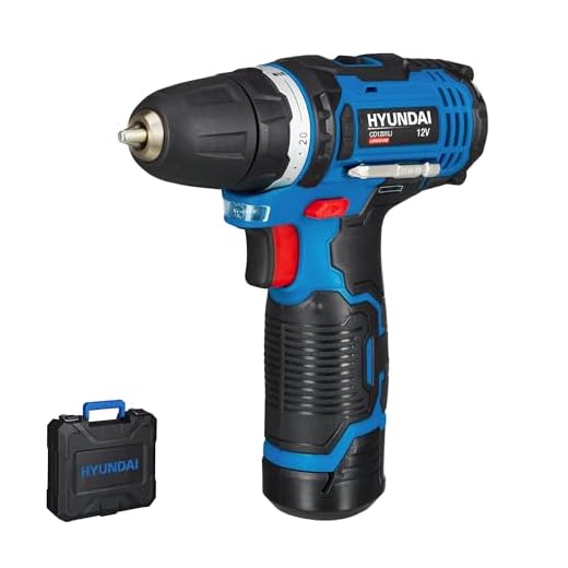 HYUNDAI Akku-Bohrschrauber CD1201LI SET (Akkubohrer 12V Li-Ionen, Akkuschrauber im Koffer mit 1 Akku 2.0Ah und Schnellladegerät, inkl. 13-teiligem Zubehör)