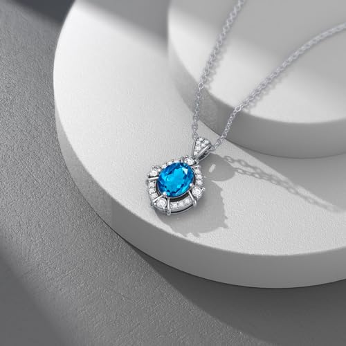 London Blue Topaz Necklace 925 Sterling Silver Oval Cut Gemstone Pendant Necklace For Women4