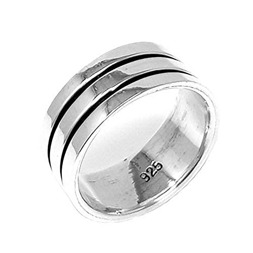 VN Jewelry Mens Silver Ring | Classic78mm Solid 925 Sterling Silver Ring Double Lines | Ring Size: 8, 9, 10, 11, 12, 13 and 14