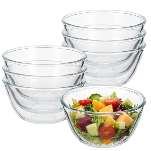 Faelhacon 6 Pack Flat Bottom Glass Bowl Set 27 oz Glass Cereal Bowl Clear Soup Serving Bowls Stackable Salad Dessert Dishes Portion Control Bowls for Meal Prep Fruits Snacks & Leftovers