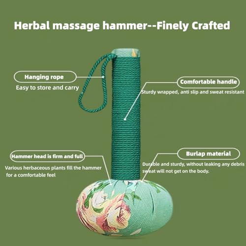 OnVisit Lymphatic Drainage Hammer,Manual Body Massage Hammer,Long Size Wormwood Massage Hammer,Back Knock Long Handheld Massage Hammer for Back Pain Relief 2pcs Green 12.5IN