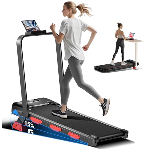 Walking Pad with 15% Incline 2.5HP Foldable Walking Pad with Handle Bar 0.6-6.2MPH Under Desk Compact Treadmills...