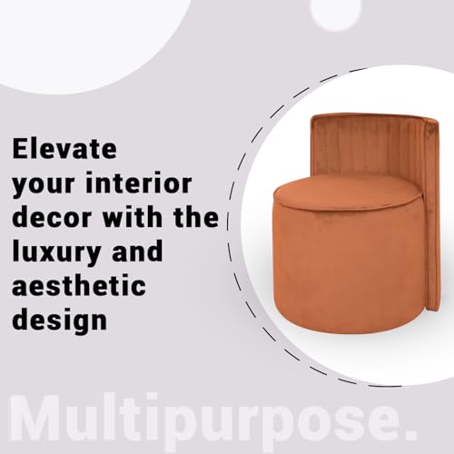 Image of Puffy Stool for Living Room | Velvet OttomanPouffes for Sitting with Backrest | Dressing Table Stool | Puffy Footstool Furniture for Home Decor, Office (Brown)