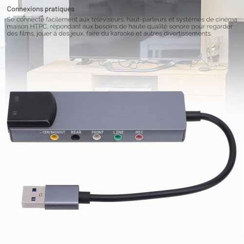 Zunate Carte Son Surround 6 en 1 USB, 7,1 Canaux Cable à Fibre Optique SPDIF Front/Micro / 3,5 Mm/Basse/Optical Fibre Sortie Réduction de la Carte Sonore USB Adaptateur pour PC – vue 3