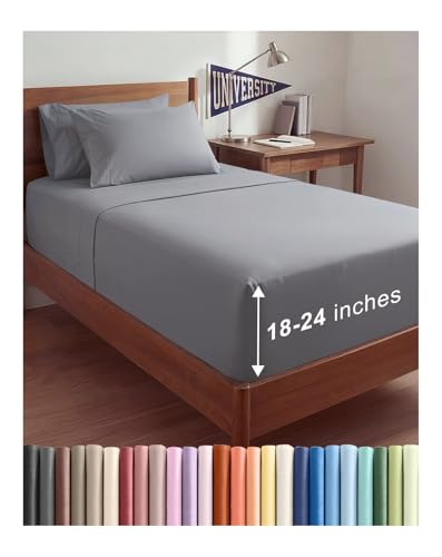 Image of Extra Deep Twin XL Sheet Set - 4 Piece Breathable & Cooling - Steel Blue | Hotel Luxury Bed Sheets Set, Easy & Secure Fit, Ultra-Soft, Wrinkle & Fade Free, Comfy Sheets Set with Extra Deep Pockets