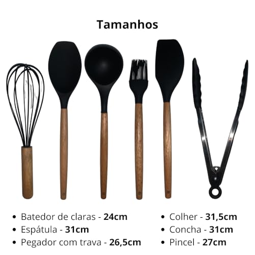 Jogo de Cozinha de Silicone 7 Peças Preto