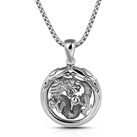 Gift Men's 100% 925 Sterling Silver Dragon Circle Pendant Necklace 18-28 Inches Solid Silver Chain Fashion Fine Jewelry- Italy silver Cover