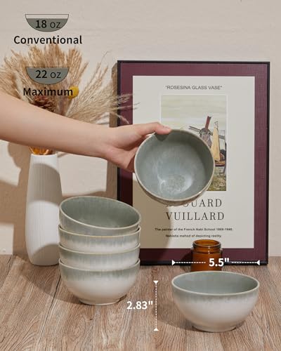 Image of Pokini 5.5 inch Stoneware Cereal Bowls Set of 6, 22 Oz Soup Bowls Set