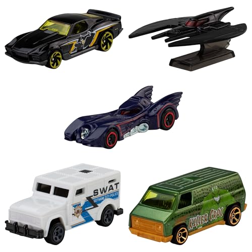 Image of Hot Wheels 5-Pack of Batman Vehicles, Set of 5 1:64 Scale Die-Cast Toy Cars, Including a Batmobile, Batplane & Armored Truck​​​