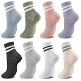 Utensilsto 8 Paare Socken Damen 36-40, Tennissocken Bunte mit Streifen Sportsocken Crew Socken Baumwollsocken Atmungsaktive für Tennis Arbeit Freizeit Sport
