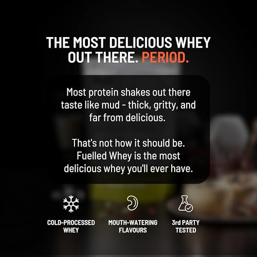 Image of Fuelled Whey Protein Powder Concentrate & Isolate with 24 g Protein, 5 g BCAA (2 kg, 60 Servings) Lab Tested with Plastic Shaker (Classic Thandai)