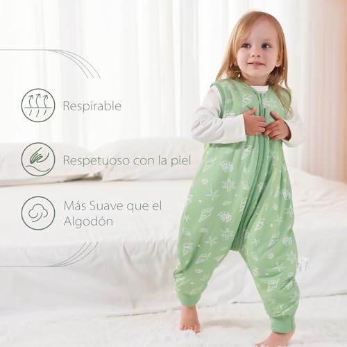ToyaTec Saco de dormir para bebé com pés, rayon super macio feito de bambu, saco de dormir de fibra de bambu para crianças, 2,5 TOG, manta de dormir para outono e inverno (verde, 70 cm (6-18 meses))