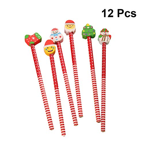 Preisvergleich Produktbild Toyvian 12 stücke Bleistift mit Radiergummi Weihnachtsthema Bunte Cartoon Kinder Geschenk Stifte für Weihnachten Urlaub Festliche Party Favors Studenten Büro Schulbedarf