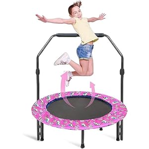36” Kids Trampoline Mini Foldable Fitness Bounce Trampoline with Adjustable Foam Handrails and Safety Pad Mini Backboard Practice Jumping Indoor/Outdoor for Toddler Boys Girls