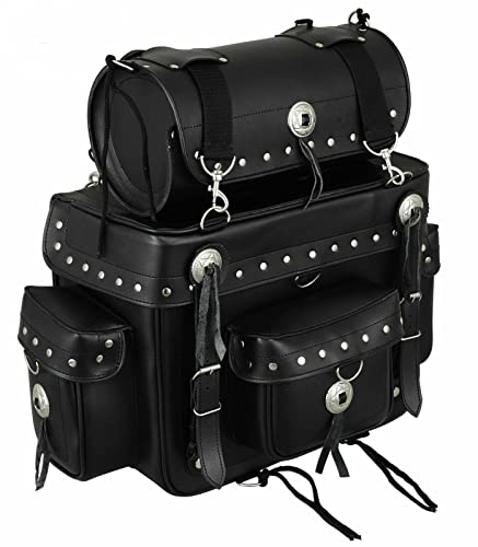 Bikers Gear Australia Saddle Bag – 2Pcs Motorbike Pannier Bag Cruiser Harley Style Leather Sissybar Saddle Bag Sissy Rack