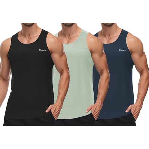 Cakulo Mens Tank Tops Big and Tall Swim Shirts Running Quick Dry Workout Sleeveless Summer Beach Muscle Athletic Top