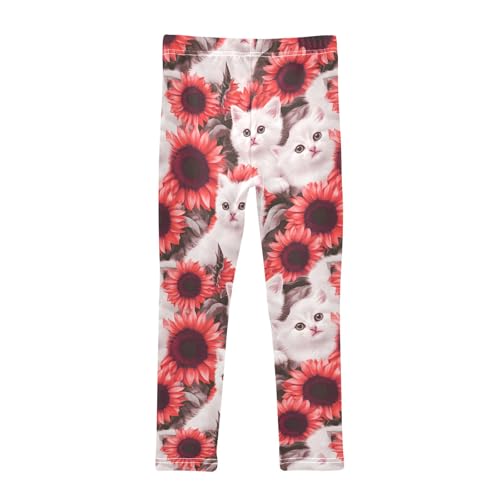 White Cat Sunflowers 5 Girls Leggings Athletic Pants Tights Stretch Bottom2