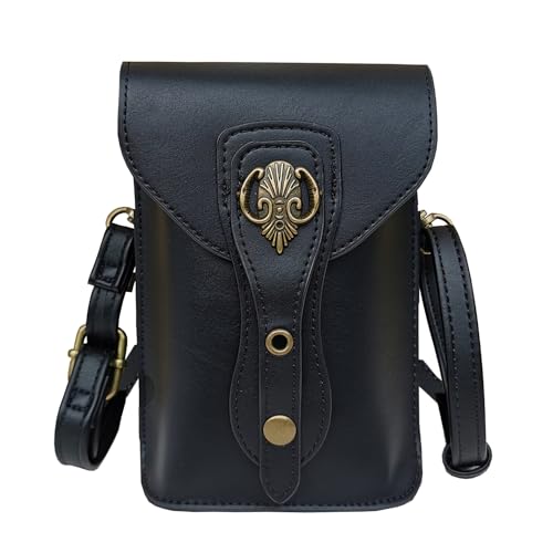 Larswon Renaissance Tasche Mittelalter - Leder Gürteltasche Ren Faire Zubehör, Kleine Crossbody Tasche für Handy, Schwarz - Fee, Medium