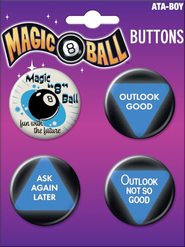 Idée cadeau originale : lot de 4 boutons à collectionner Magic 8 Ball Ata-Boy