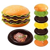 Cxqbsmy 7-Piece Stackable Burger Plate Set - Drop Resistant Silicone Kitchen Sets, Mini Bone Spitting Disc, Nut Shell Plate, Plates Sushi Starter Dessert Snack Plate for Halloween Family Gathering
