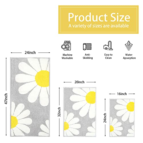 Notasa Bathroom Runner Rug Gray Long Bathroom Rugs Daisy Large Bath Mat Non Slip Shower Rug Cute Carpet For Bedroom Hallway Kitchen Apartment Home Decor Boho Washable White Flower Bathmat,24X47 Inches #TOP5