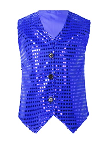 Loyan Kids Boys Girls Sleeveless V Neckline Button Closure Sequins Vest for Ballet Jazz Latin Stage Performance