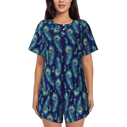Pyjama paon femme vêtement de nuit ample 2 pièces manches courtes imprimé