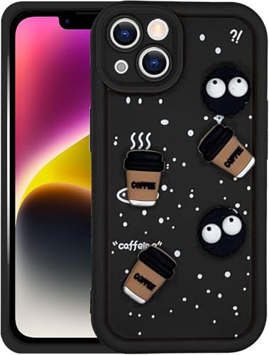 Image of GoldKart Back Case Cover Compatible for iPhone 13 /14 | Cute Fun Cartoon 3D Ball Coffee Silicone Case | Full Body Protection Back Cover for iPhone 13 /14 - Black
