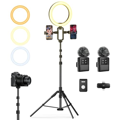 yAyusi Vlogging Kit for iPhone/Android, 78" Extendable Tripod Stand with Magnetic Microphone/Ring Light/Phone Clip/Remote Control, YouTube Starter Kit for Video Recording, Live Streaming
